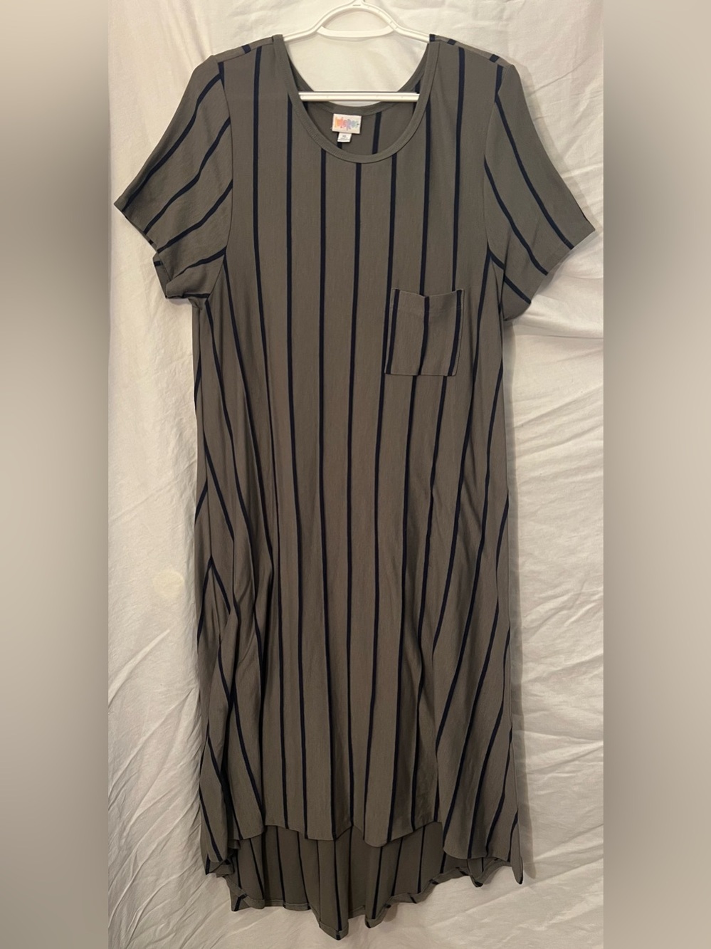 LuLaRoe Olive Dress with Black Vertical Stripes